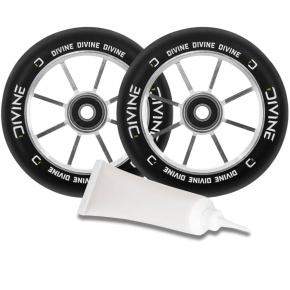 Set 2ks koleček Divine 120 mm Spoked stříbrné + Divine olej pro ložiska Set 2ks koleček Divine 120 mm Spoked stříbrné + Divine olej pro ložiska
